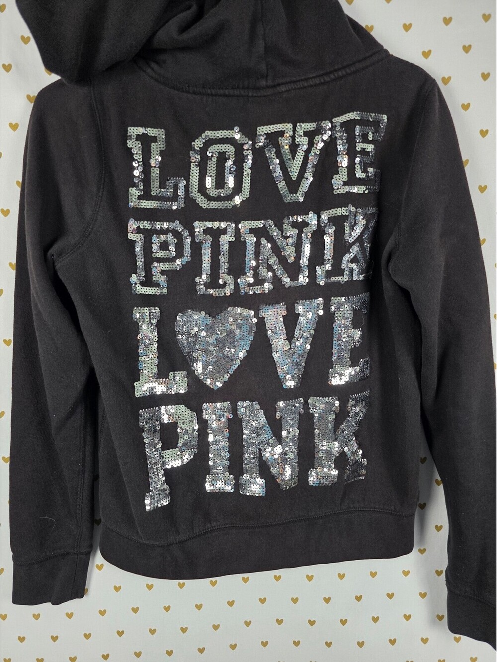 Victorias Secret Pink Vintage Y2k Silver Bling Sequined Hoodie Jacket Large